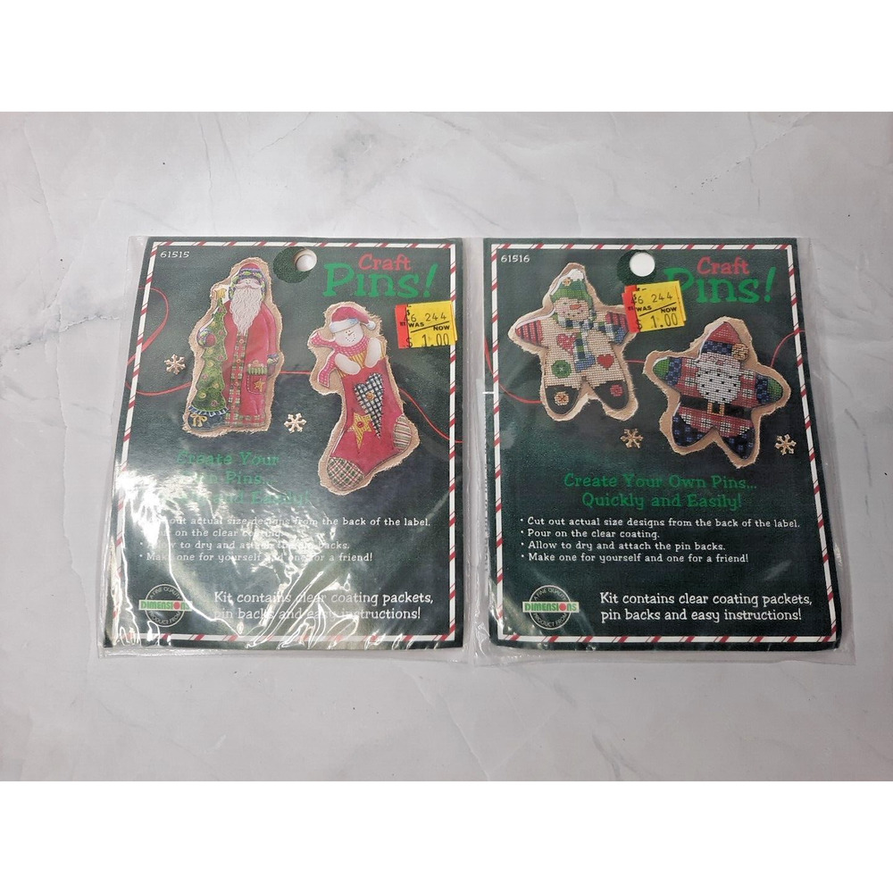Vintage Dimensions Craft Pins Set of Two Kits Santa Snowmen Christmas